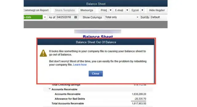 Balance Sheet Out of Balance Problem in QuickBooks