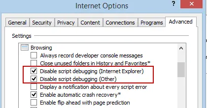 Disable script debugging