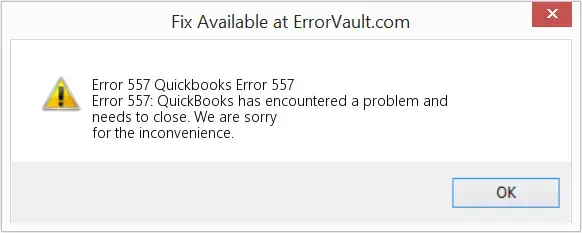 QuickBooks error 557 message