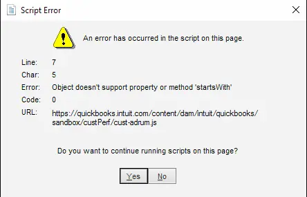 script error message
