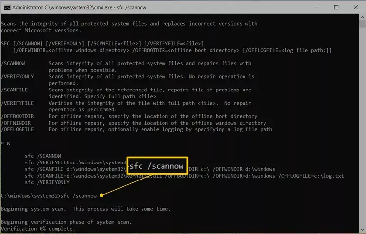 use sfc scannow to repair windows system files
