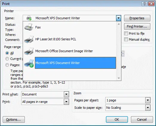 Microsoft XPS document writer