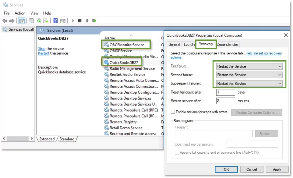 Select Recovery tab