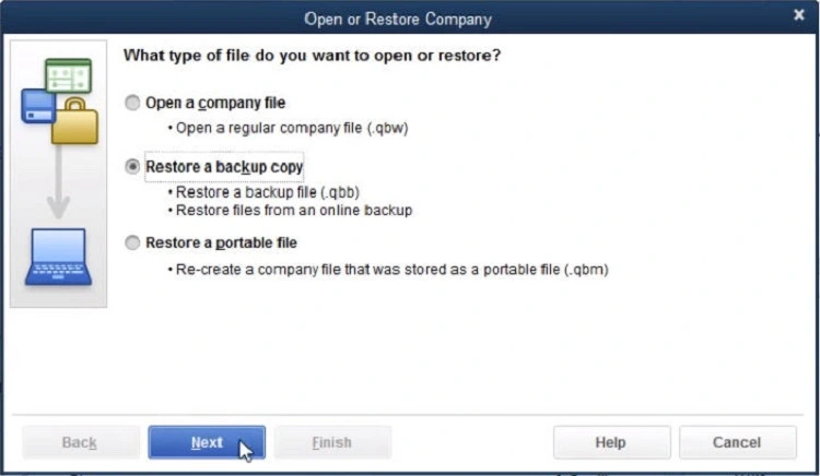 click on Restore a backup copy
