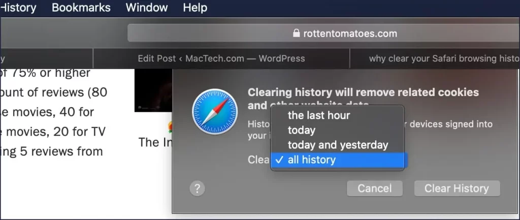 select Clear History
