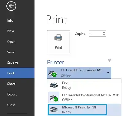 select Microsoft Print to PDF