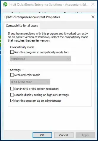 Turn off the admin mode in QuickBooks