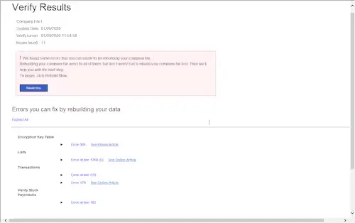 Verify Results screen